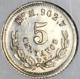 1878-Mo NGC MS 62 Mexico 5 Centavos Die Crack Mint Error Silver Coin (26102208C)