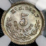 1878/67-Mo NGC MS 66 Mexico 5 Centavos Overdate Silver Coin POP 1/1 (25073103C)