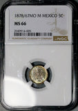 1878/67-Mo NGC MS 66 Mexico 5 Centavos Overdate Silver Coin POP 1/1 (25073103C)