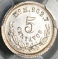1878/87-Mo PCGS UNC Mexico 5 Centavos Error Overdate Silver Coin (25060602C)