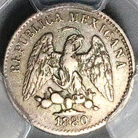 1880-Ho PCGS AU Mexico 5 Centavos Hermosillo Rare 43K Silver Coin (25080301R)