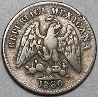 1880-Ho Mexico 5 Centavos Hermosillo VF Rare 43K Minted Mint Error Silver Coin  (25061701R)