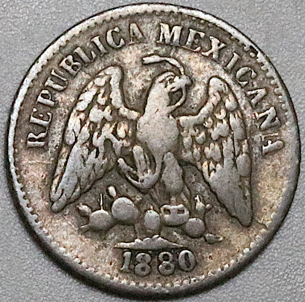 1880-Ho Mexico 5 Centavos Hermosillo VF Rare 43K Minted Mint Error Silver Coin  (25061701R)