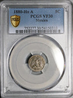 1880-Ho PCGS VF 30 Mexico 5 Centavos Hermosillo Rare 43K Silver Coin (25091402C)