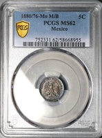 1880/76-Mo PCGS MS 62 Mexico 5 Centavos Overdate Silver Coin (25092901C)