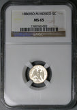 1886-Mo NGC MS 65 Mexico 5 Centavos Gem Mint State Silver Coin POP 2/3 (26032702C)