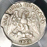 1886-Pi PCGS VF Mexico 5 Centavos Potosi Mint Rare 33k Silver Reengraved Coin (26012504C)