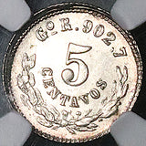 1887-Go R/S NGC MS 64 Mexico 5 Centavos Guanajuato Mint State Silver Coin (26092204C)