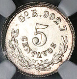 1887-Go R/S NGC MS 64 Mexico 5 Centavos Guanajuato Mint State Silver Coin (26092204C)