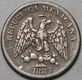 1887/6-Ho Mexico 5 Centavos XF Hermosillo Overdate Rare 20K Silver Coin (26061001R)