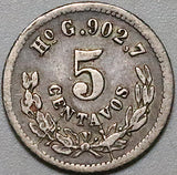 1887/6-Ho Mexico 5 Centavos XF Hermosillo Overdate Rare 20K Silver Coin (26061001R)