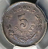 1888-As PCGS AU 53 Mexico 5 Centavos Alamos Mint Rare 32k Coin POP 1/1 (26030502C)
