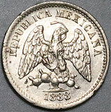 1888-Ca Mexico 5 Centavos AU Chihuahua Mint Scarce Silver Coin (25061702R)