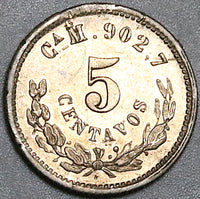 1888-Ca Mexico 5 Centavos AU Chihuahua Mint Scarce Silver Coin (25061702R)