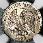 1888-Ga NGC AU 58 Mexico 5 Centavos Large G Guadalajara Silver Coin (25040601C)