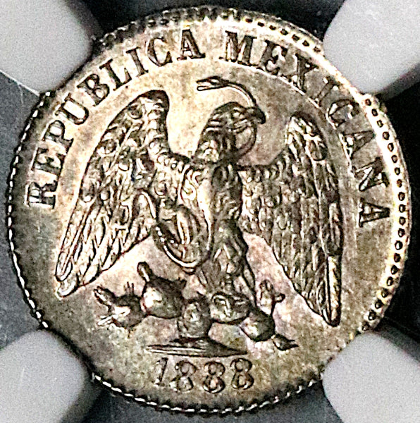 1888-Ga NGC AU 58 Mexico 5 Centavos Large G Guadalajara Silver Coin (25040601C)