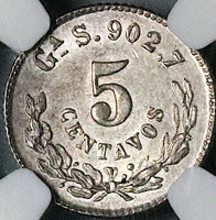 1888-Ga NGC AU 58 Mexico 5 Centavos Large G Guadalajara Silver Coin (25040601C)