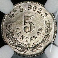 1888-Ga NGC AU 58 Mexico 5 Centavos Large G Guadalajara Silver Coin (25040601C)