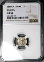 1888-Ga NGC AU 58 Mexico 5 Centavos Large G Guadalajara Silver Coin (25040601C)