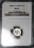 1888-Mo NGC MS 65 Mexico 5 Centavos Gem Mint State Silver Coin POP 2/1 (25121402C)