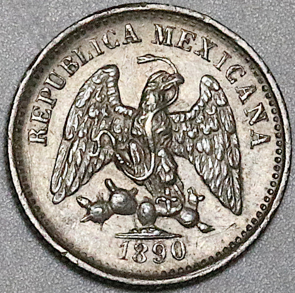 1890-Cn Mexico 5 Centavos AU Culiacan Mint Scarce Silver Coin (25061704R)