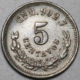 1890-Cn Mexico 5 Centavos AU Culiacan Mint Scarce Silver Coin (25061704R)
