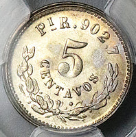 1891/89-Pi PCGS MS 62 Mexico 5 Centavos Overdate Overassayer Silver Coin POP 1/0 (25092902C)