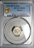 1891/89-Pi PCGS MS 62 Mexico 5 Centavos Overdate Overassayer Silver Coin POP 1/0 (25092902C)