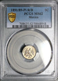 1891/89-Pi PCGS MS 62 Mexico 5 Centavos Overdate Overassayer Silver Coin POP 1/0 (25092902C)