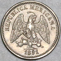 1891-Zs Mexico 5 Centavos UNC Zacatecas Mint Silver Coin (25100301R)