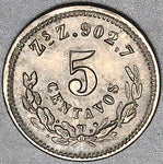 1891-Zs Mexico 5 Centavos UNC Zacatecas Mint Silver Coin (25100301R)