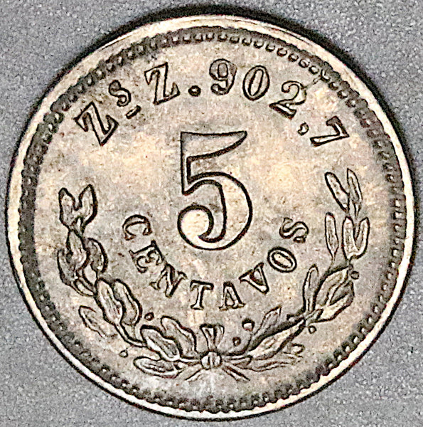 1891-Zs Mexico 5 Centavos UNC Zacatecas Mint Silver Coin (25100301R)