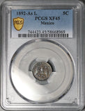 1892-As PCGS XF 45 Mexico 5 Centavos Alamos Mint Rare 13k Silver Coin POP 1/0 (26020501C)