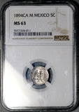 1894-Ca NGC MS 63 Mexico 5 Centavos Chihuahua Mint Silver Coin POP 2/2 (26100602C)
