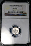 1896-Go NGC MS 65 Mexico 5 Centavos Guanajuato Mint Silver Coin (26092303C)