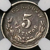 1898-Go NGC XF 40 Mexico 5 Centavos Mule Peso Guanajuato Mint Silver Coin (23050302C)