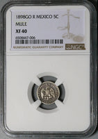 1898-Go NGC XF 40 Mexico 5 Centavos Mule Peso Guanajuato Mint Silver Coin (23050302C)