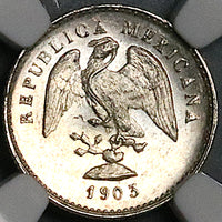 1903-Mo NGC MS 65 Mexico 5 Centavos Mint State Gem Vintage Holder Silver Coin (24030301C)