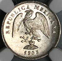 1903-Mo NGC MS 65 Mexico 5 Centavos Mint State Gem Vintage Holder Silver Coin (24030301C)