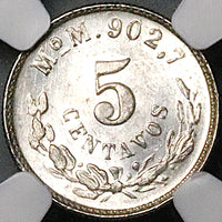1903-Mo NGC MS 65 Mexico 5 Centavos Mint State Gem Vintage Holder Silver Coin (24030301C)