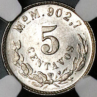 1903-Mo NGC MS 65 Mexico 5 Centavos Mint State Gem Vintage Holder Silver Coin (24030301C)