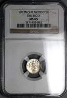 1903-Mo NGC MS 65 Mexico 5 Centavos Mint State Gem Vintage Holder Silver Coin (24030301C)