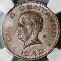 1942 NGC MS 63 Mexico 5 Centavos Josefa Bronze Scarce Coin (25022304C)