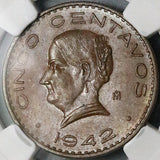 1942 NGC MS 63 Mexico 5 Centavos Josefa Bronze Scarce Coin (25022304C)
