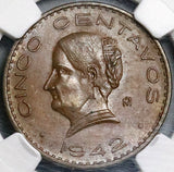 1942 NGC MS 63 Mexico 5 Centavos Josefa Bronze Scarce Coin (25022304C)