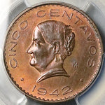 1942 PCGS MS 64 RB Mexico 5 Centavos Josefa Bronze Scarce Coin (25050602C)