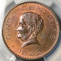 1942 PCGS MS 64 RB Mexico 5 Centavos Josefa Bronze Scarce Coin (25050602C)