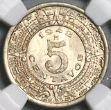 1942 NGC MS 65 Mexico 5 Centavos Aztec Sun Stone Copper Nickel Coin (25112203C)