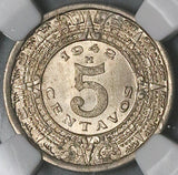 1942 NGC MS 65 Mexico 5 Centavos Aztec Sun Stone Copper Nickel Coin (25112203C)