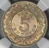 1942 NGC MS 66 Mexico 5 Centavos Aztec Sun Stone Copper Nickel Coin (25112204C)